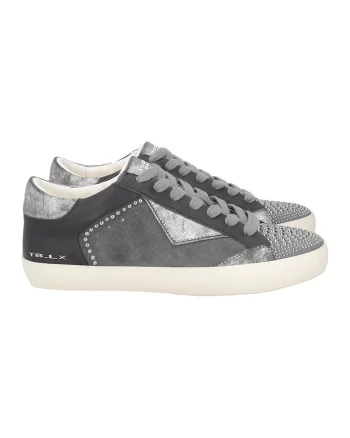 Pantofi sport cu insertii din piele, Argintiu/Gri inchis