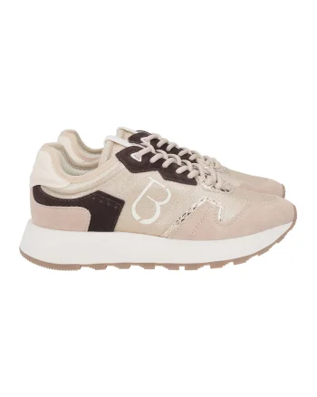 Pantofi sport cu segmente din piele intoarsa, Maro inchis/Bej deschis