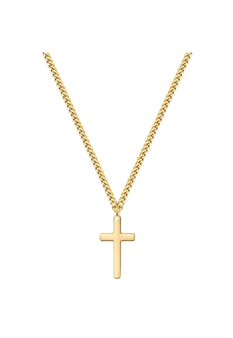 Colier placat cu aur de 14K si pandantiv cu cruce, Auriu