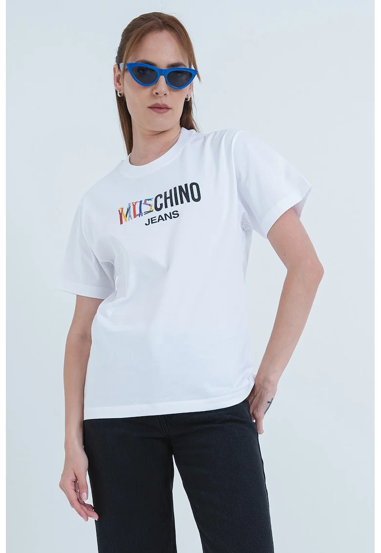 Tricou din bumbac cu logo, Negru/Alb optic