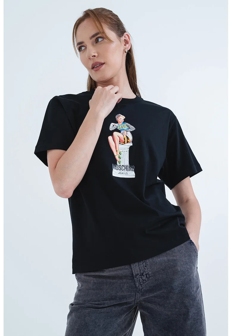 Tricou din bumbac cu imprimeu grafic, Alb/Negru/Albastru