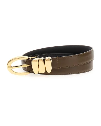 Curea din piele cu accesoriu metalic, Maro inchis