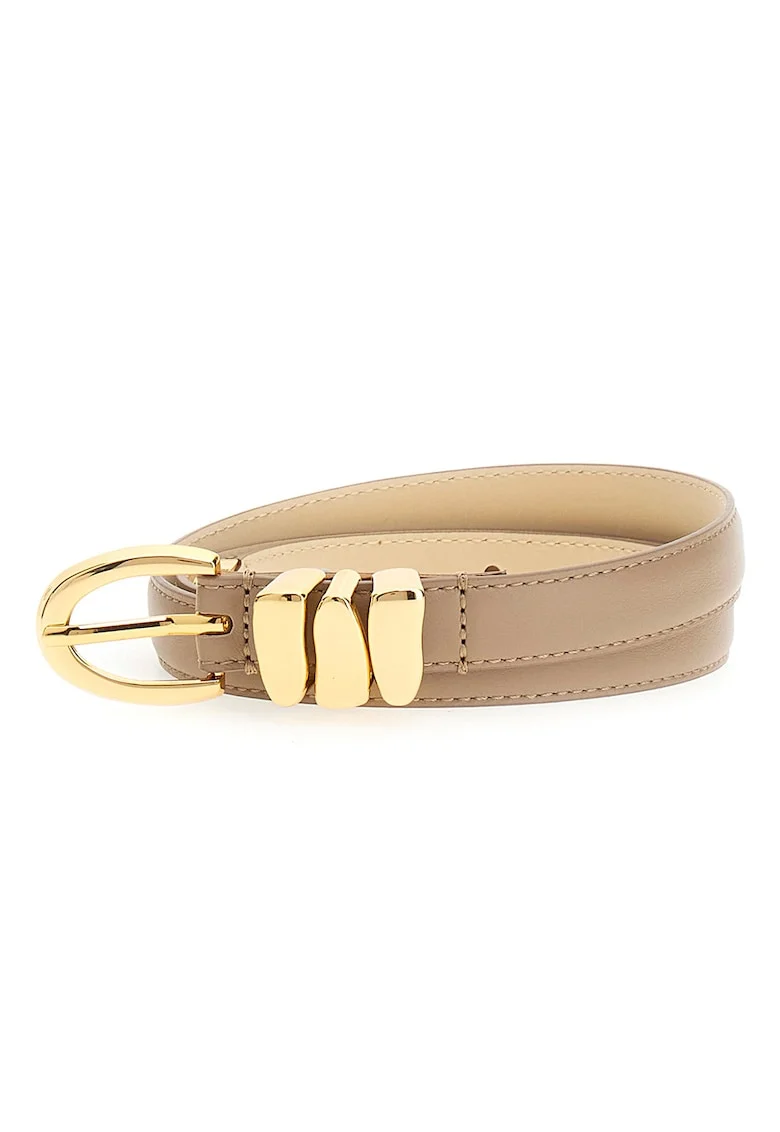 Curea din piele cu accesoriu metalic, Maro taupe