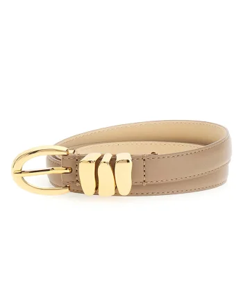 Curea din piele cu accesoriu metalic, Maro taupe