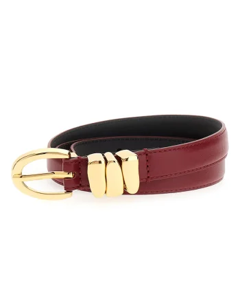 Curea din piele cu accesoriu metalic, Visiniu