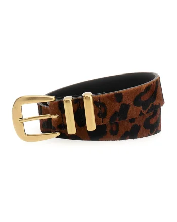 Curea din piele cu par scurt si animal print, Maro inchis/Maro scortisoara