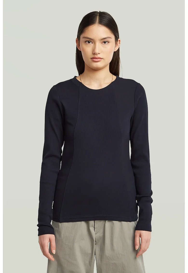 Bluza din amestec de bumbac organic cu model uni, Albastru ultramarin