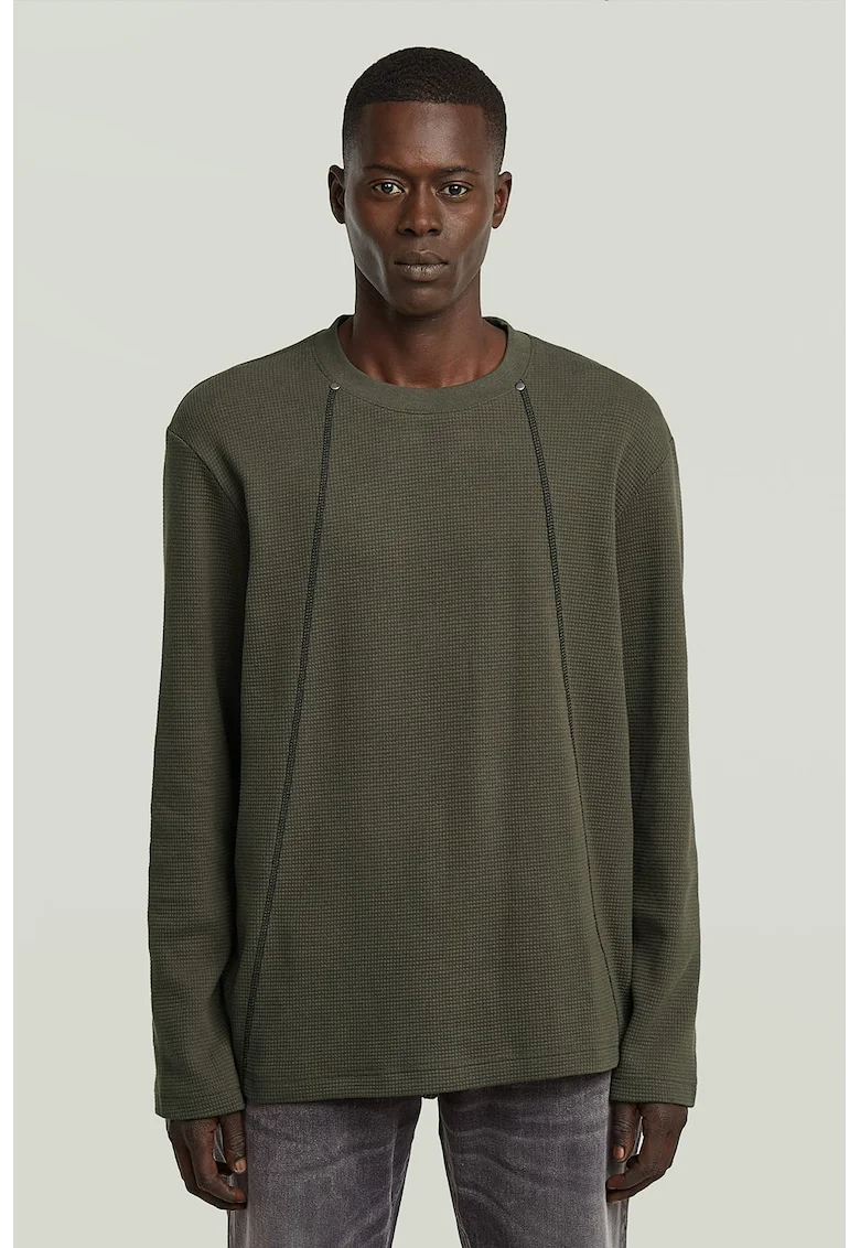 Bluza din bumbac organic cu cusaturi contrastante, Verde feriga