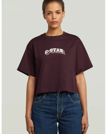 Tricou crop din bumbac organic cu logo, Visiniu/Alb optic