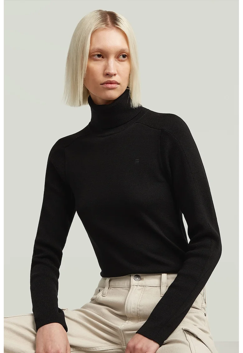 Pulover slim fit din lana cu guler inalt, Negru