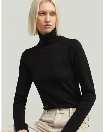 Pulover slim fit din lana cu guler inalt, Negru