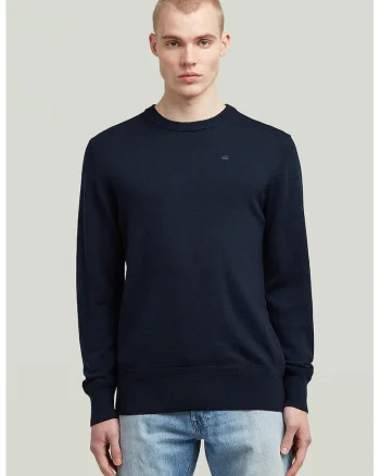 Pulover din lana Merinos cu model uni Premium Core, Bleumarin