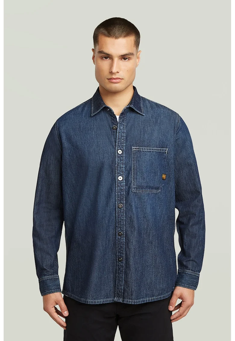 Camasa din denim cu buzunar pe piept, Bleumarin