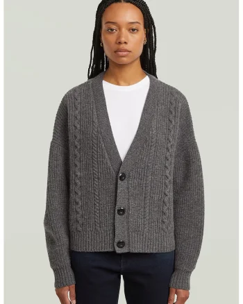 Cardigan din lana cu model torsade, Gri inchis