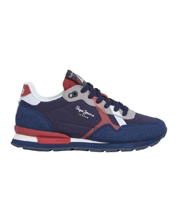 Pantofi sport cu design colorblock, Rosu/Alb/Bleumarin