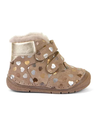 Botine din piele cu captuseala din blana sintetica, Bej