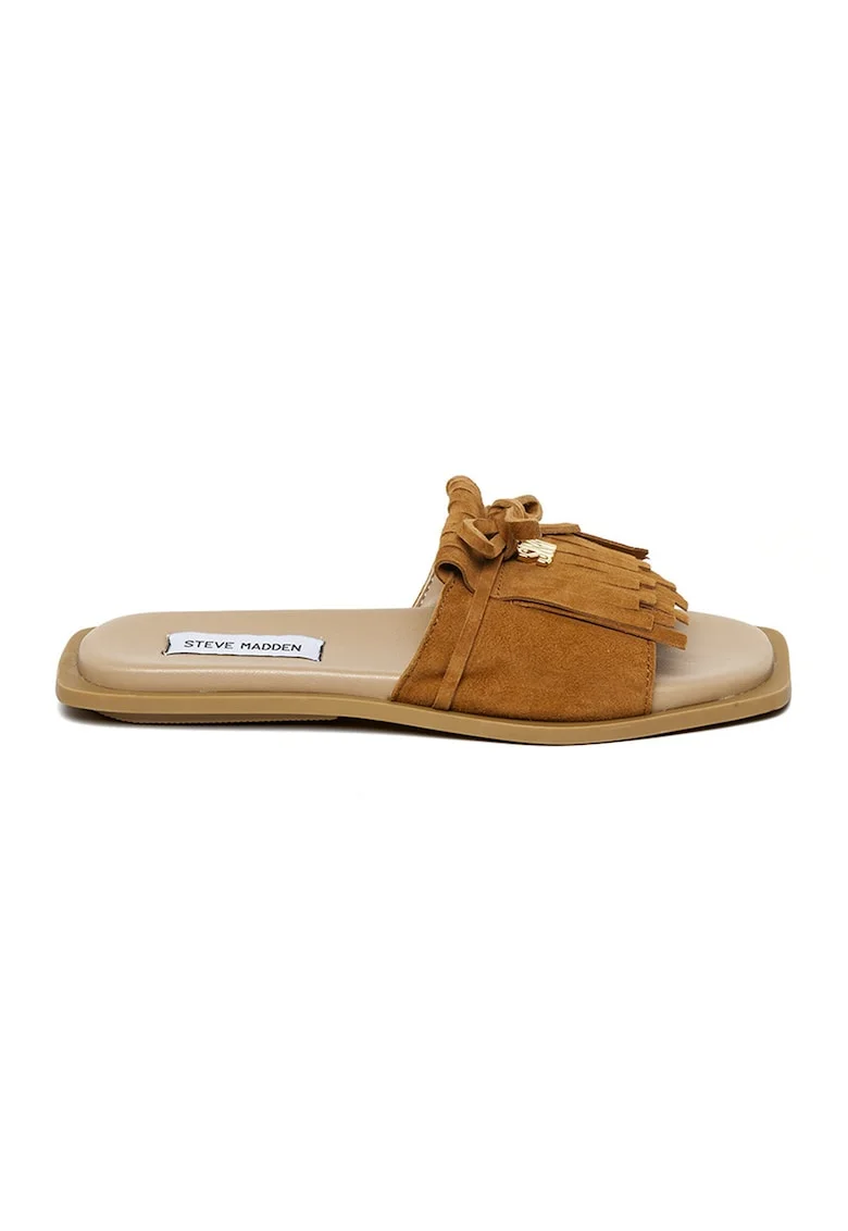 Papuci de piele intoarsa cu logo, Maro nisip/Caramel