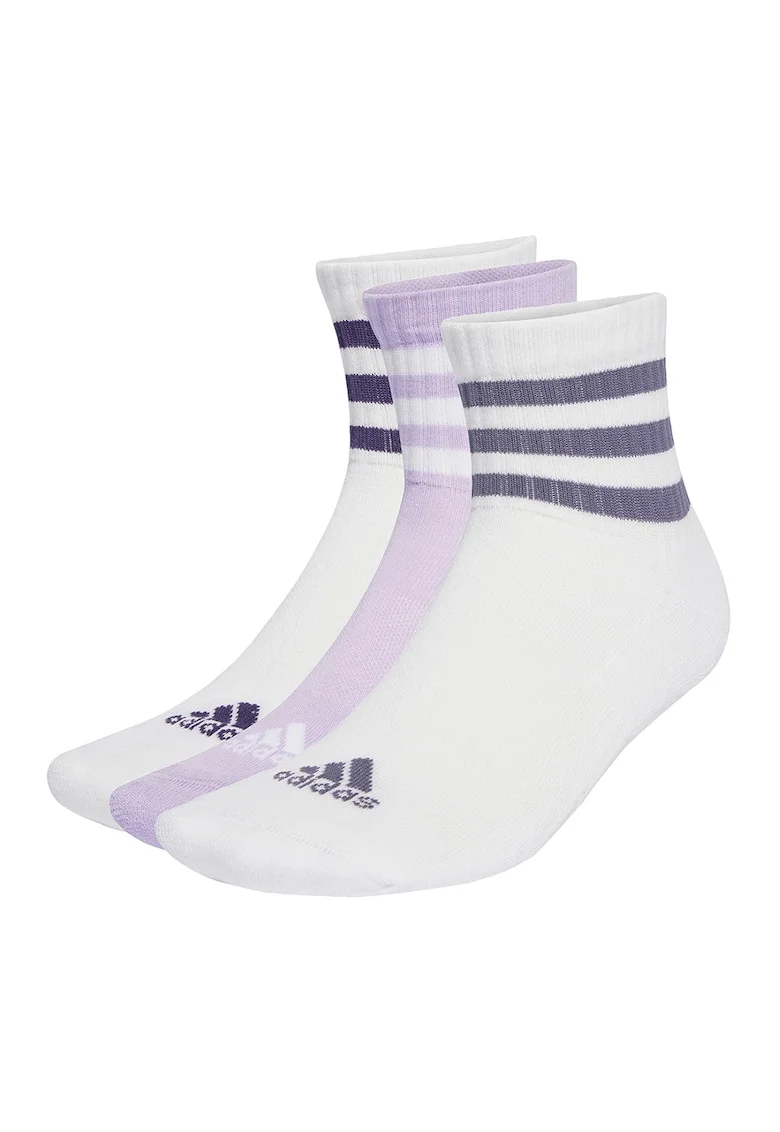 Set de sosete scurte unisex in dungi - 3 perechi, Alb/Lila/Albastru indigo