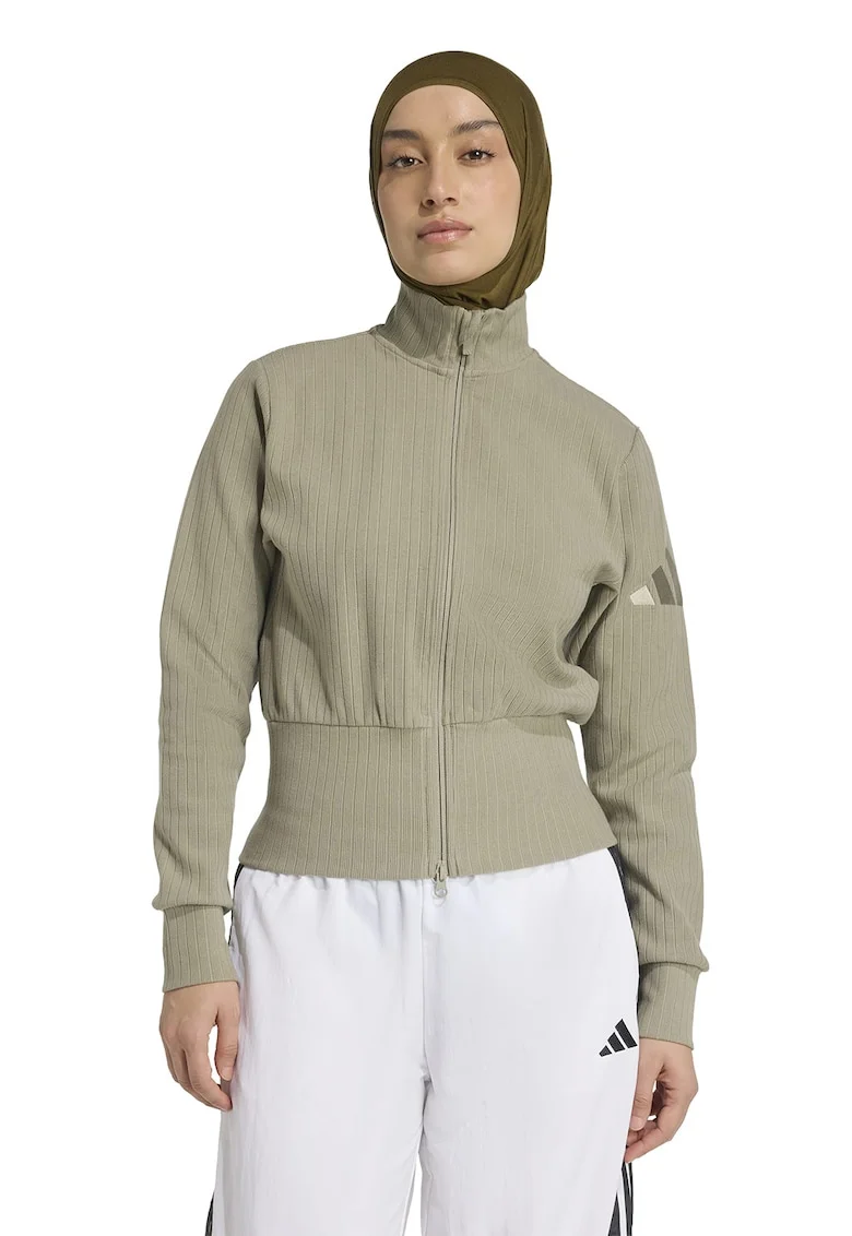 Bluza de trening din amestec de bumbac cu fermoar, Kaki