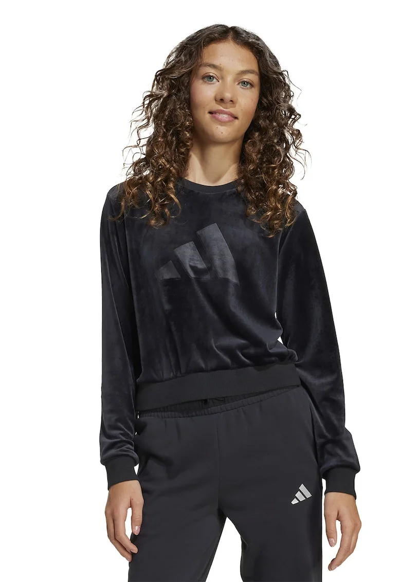 Bluza de trening cu aspect de catifea, Negru