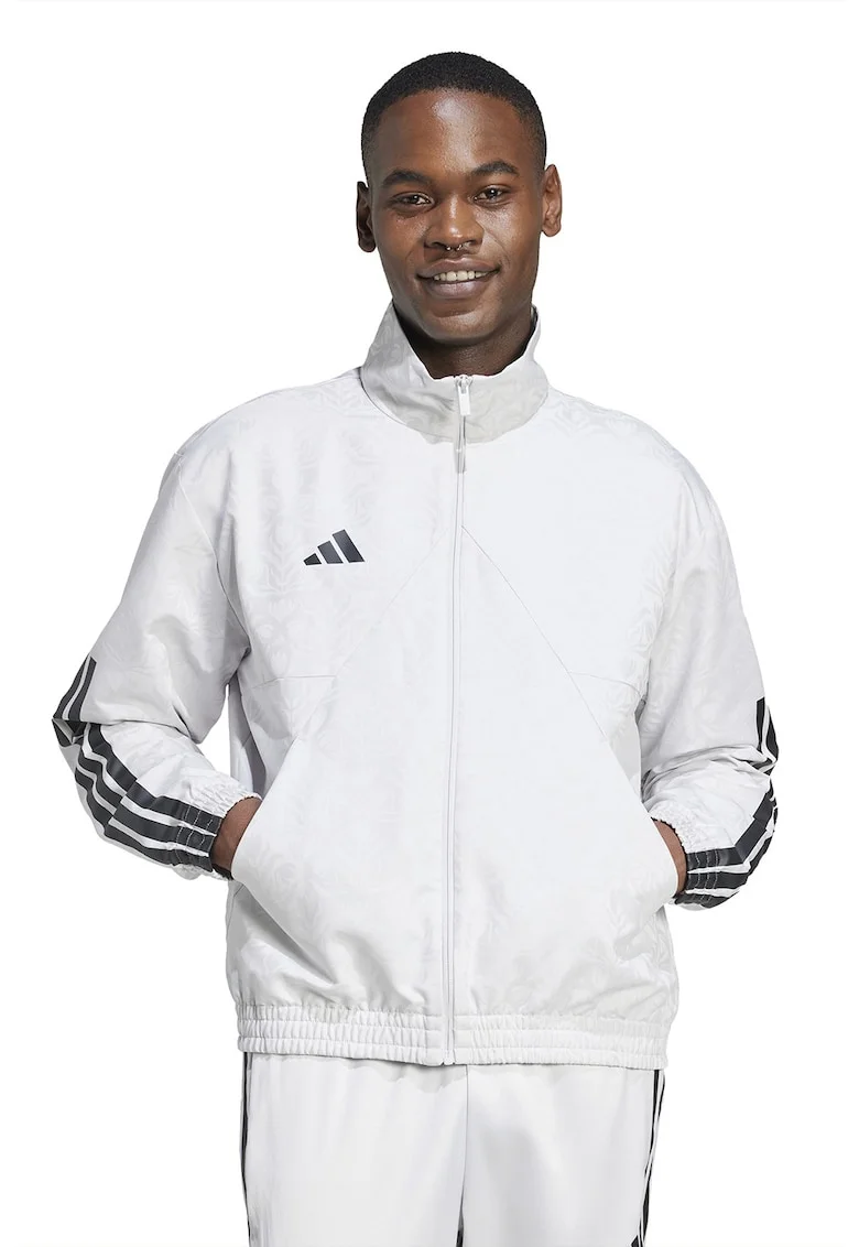Bluza de trening cu fermoar si logo, Negru/Gri deschis