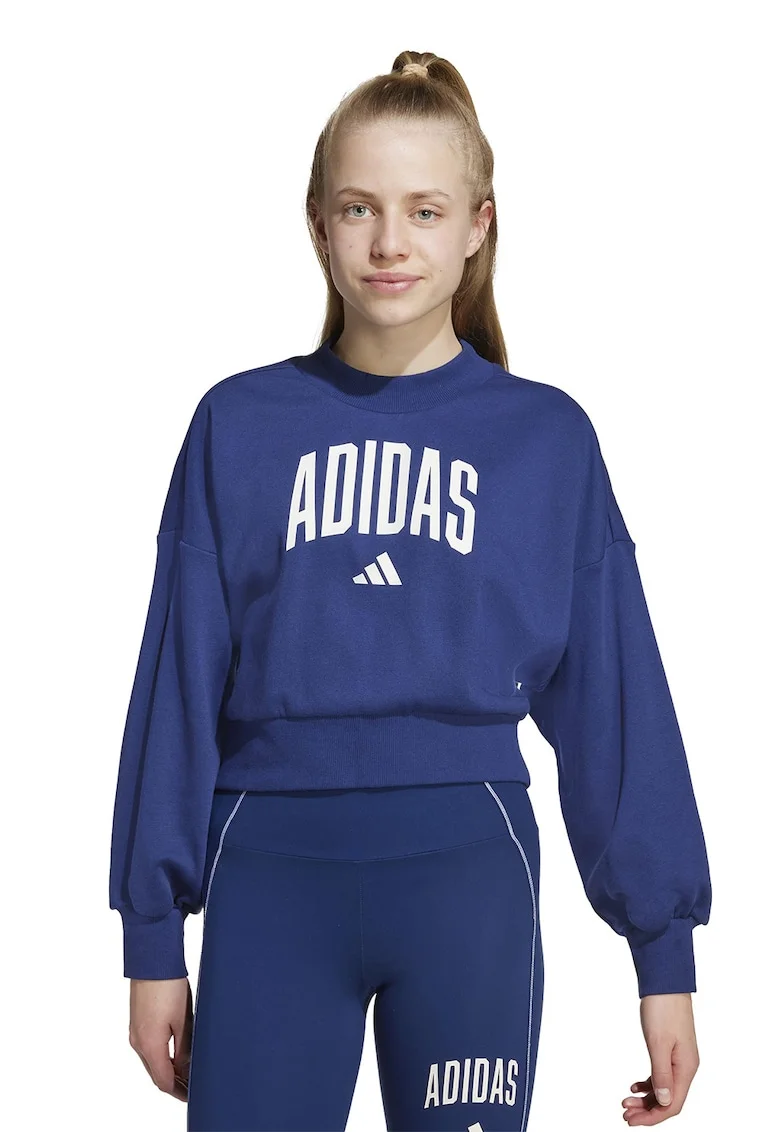 Bluza de trening din amestec de bumbac cu logo, Alb/Albastru inchis