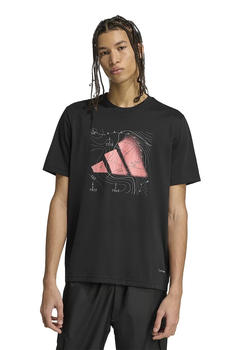 Tricou cu decolteu la baza gatului si logo, Roz somon/Negru stins