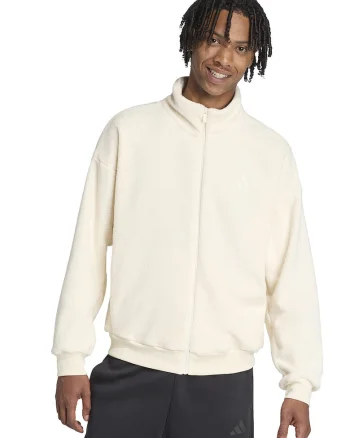 Bluza de trening din material teddy cu fermoar, Crem