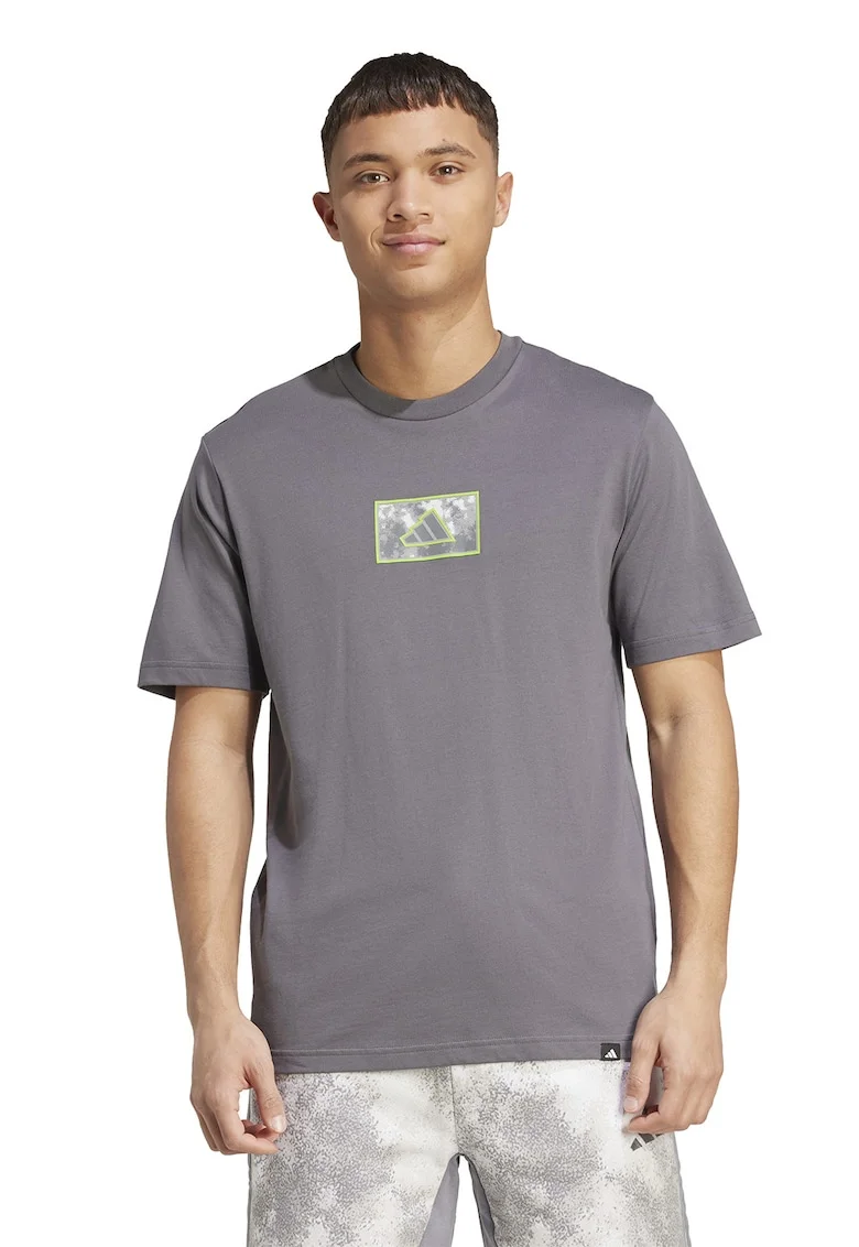 Tricou cu detaliu logo, Gri/Verde lime