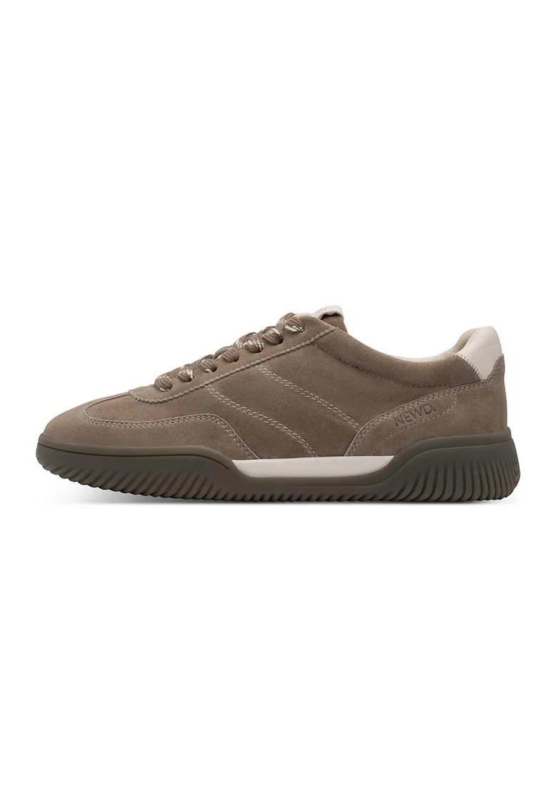 Pantofi sport low-cut din piele, Maro taupe/Bej deschis