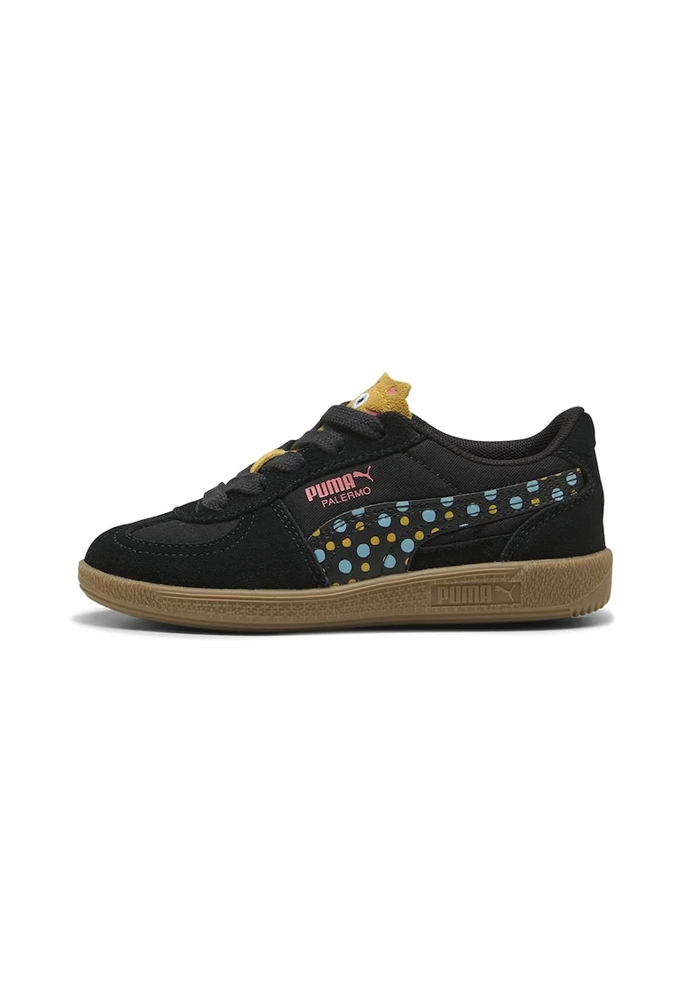 Pantofi sport cu insertii din piele intoarsa Palerno Moody Cat, Negru/Roz/Albastru