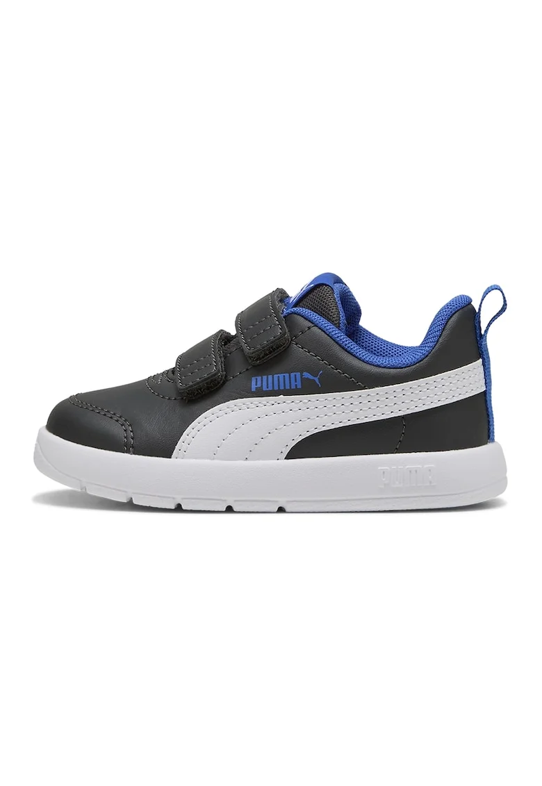 Pantofi sport Courtflex din piele ecologica cu velcro, Alb/Negru/Albastru royal