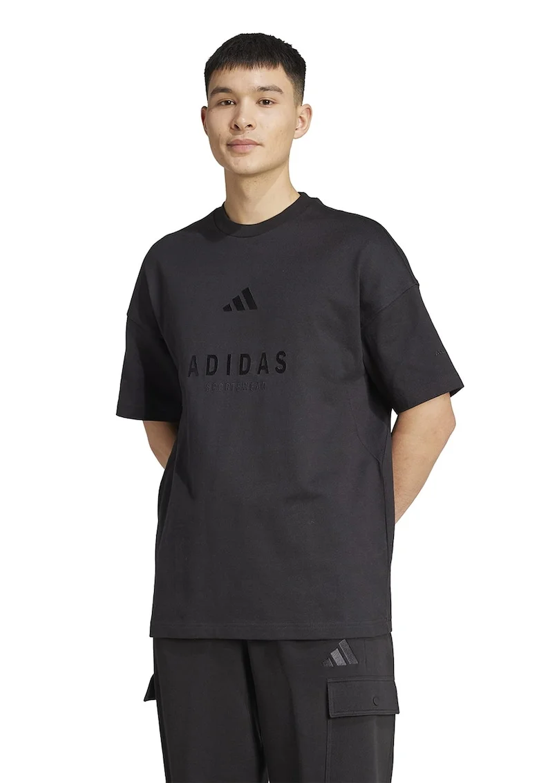 Tricou supradimensionat cu logo, Negru