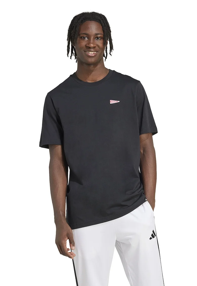 Tricou de bumbac cu logo brodat, Negru