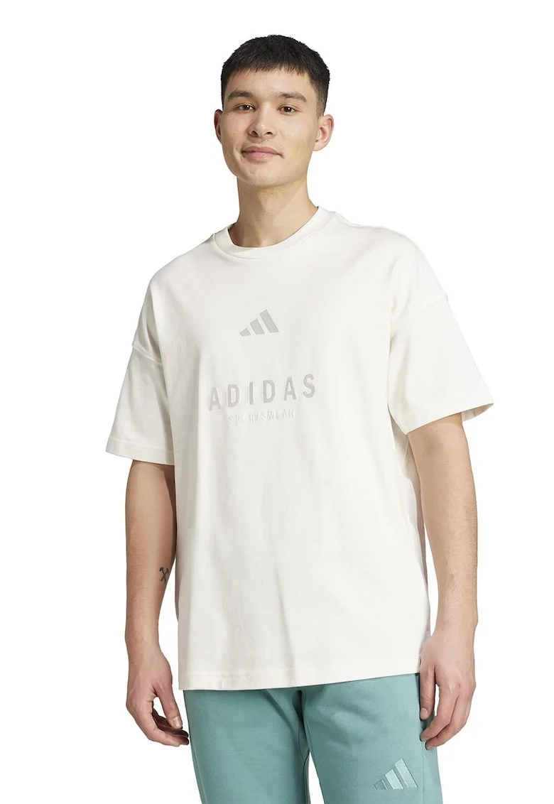 Tricou supradimensionat cu logo, Alb optic