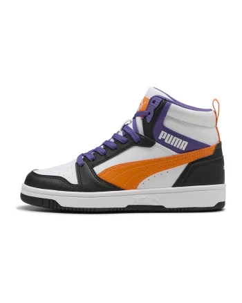 Pantofi sport Rebound V6 mid-cut din piele ecologica, Alb/Portocaliu/Violet