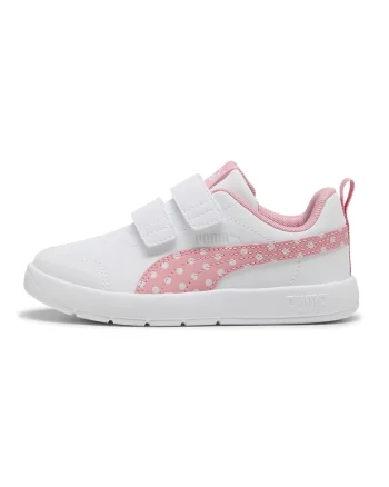 Pantofi sport Courtflex V3 din piele ecologica cu garnitura cu buline, Alb/Roz