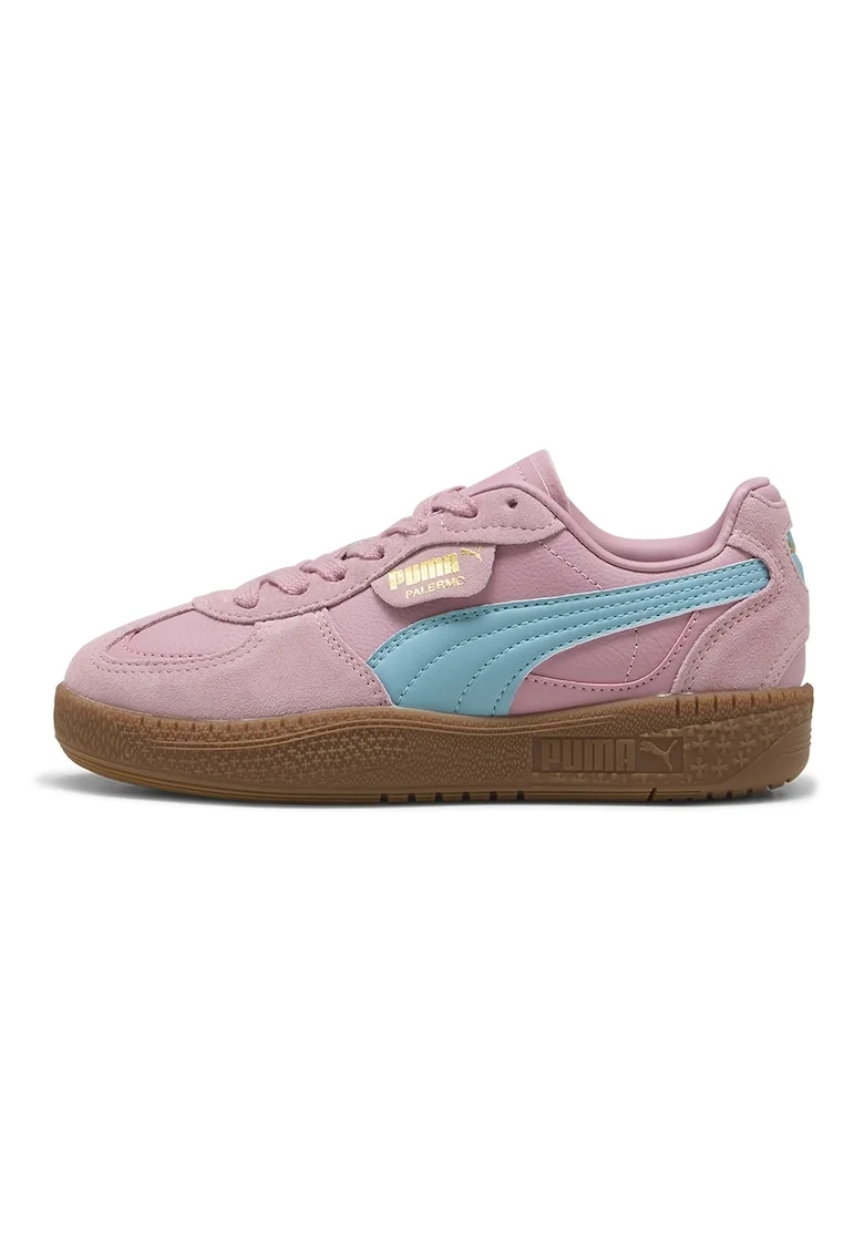 Pantofi sport Palermo LaModa de piele intoarsa cu garnituri de plasa, Albastru deschis/Roz prafuit