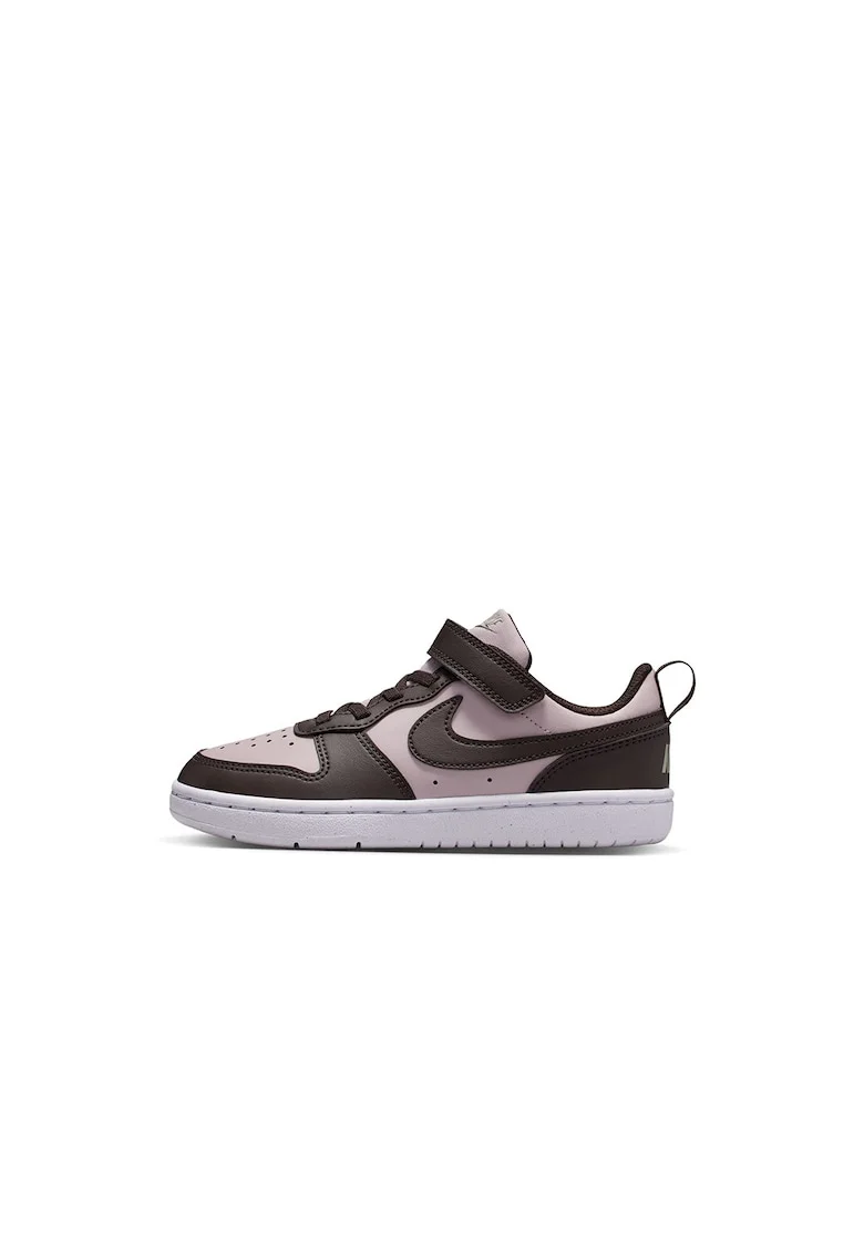 Pantofi sport din piele ecologica cu velcro Court Borough, Maro inchis/Roz pastel