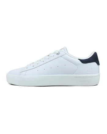 Pantofi sport de piele ecologica cu garnituri de piele intoarsa, Alb/Bleumarin