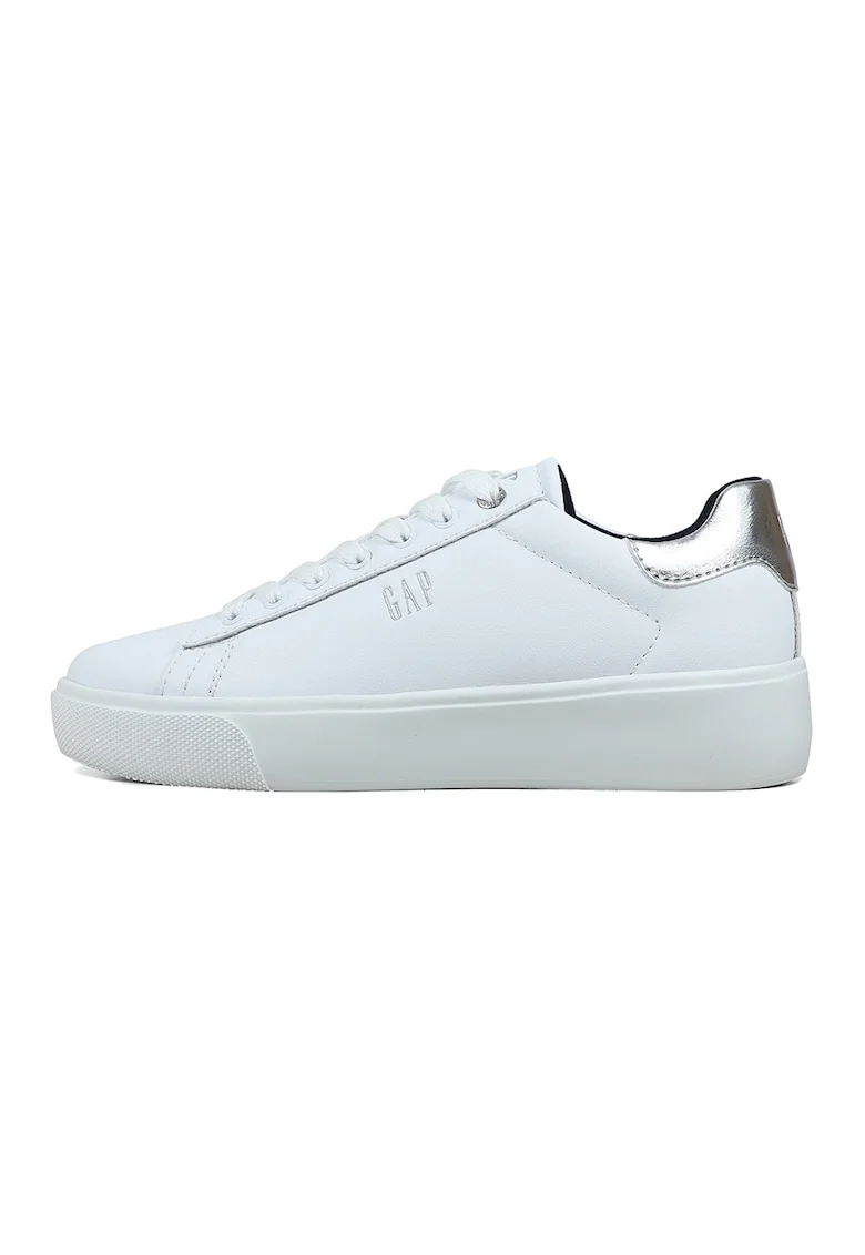 Pantofi sport de piele ecologica cu logo, Alb
