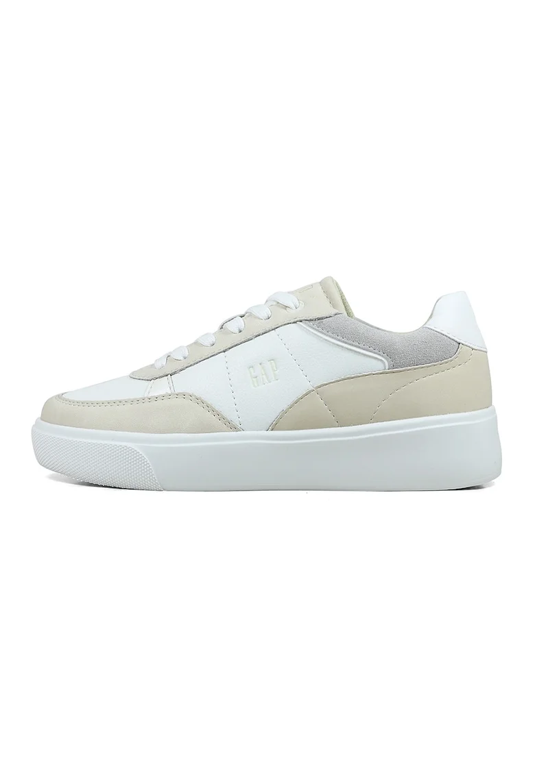 Pantofi sport low-cut de piele ecologica, Alb/Maro nisip