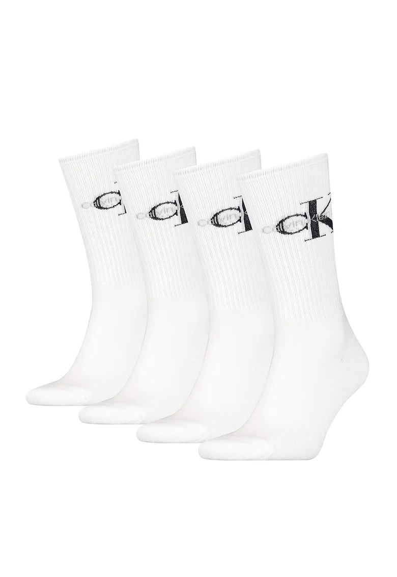 Set de sosete lungi cu logo - 4 perechi, Negru/Alb optic