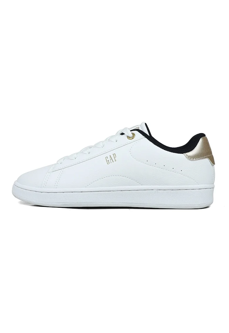 Pantofi sport uni de piele ecologica, Alb/Auriu