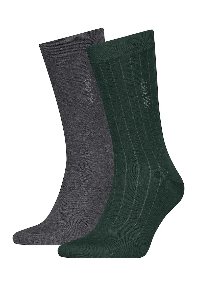 Set de sosete lungi din amestec de bumbac - 2 perechi, Verde inchis/Gri inchis