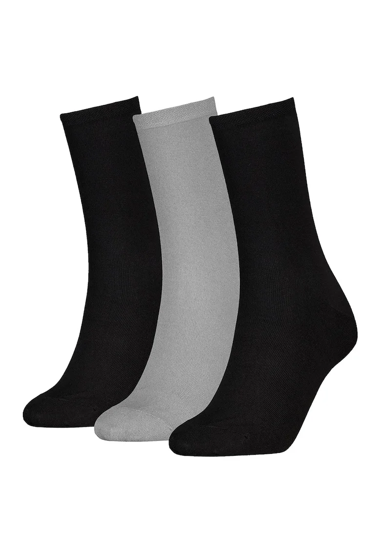 Set de sosete lungi cu model uni - 3 perechi, Negru/Gri deschis