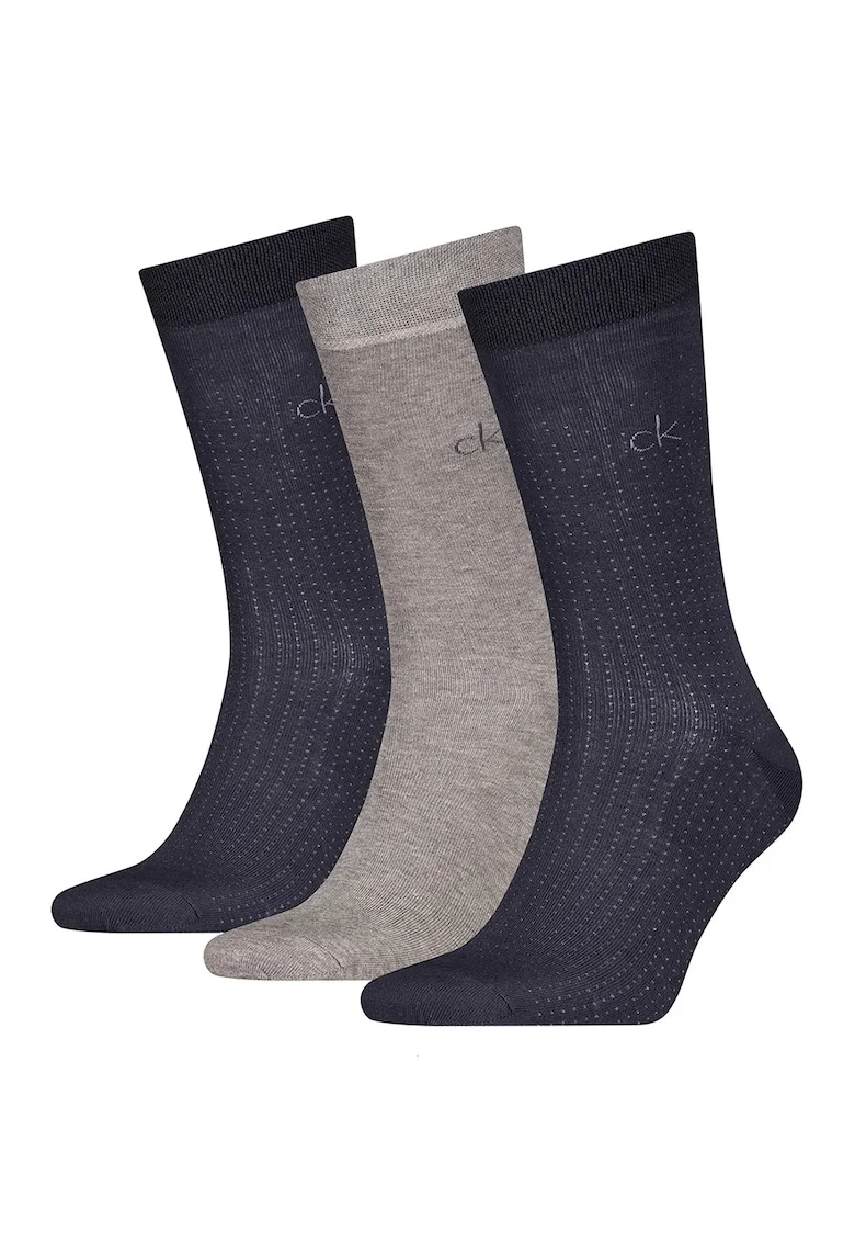 Set de sosete lungi cu logo - 3 perechi, Gri deschis melange/Bleumarin