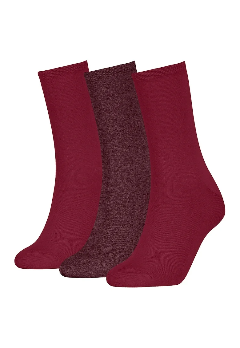 Set de sosete lungi cu model uni - 3 perechi, Rosu/Visiniu/Rosu inchis