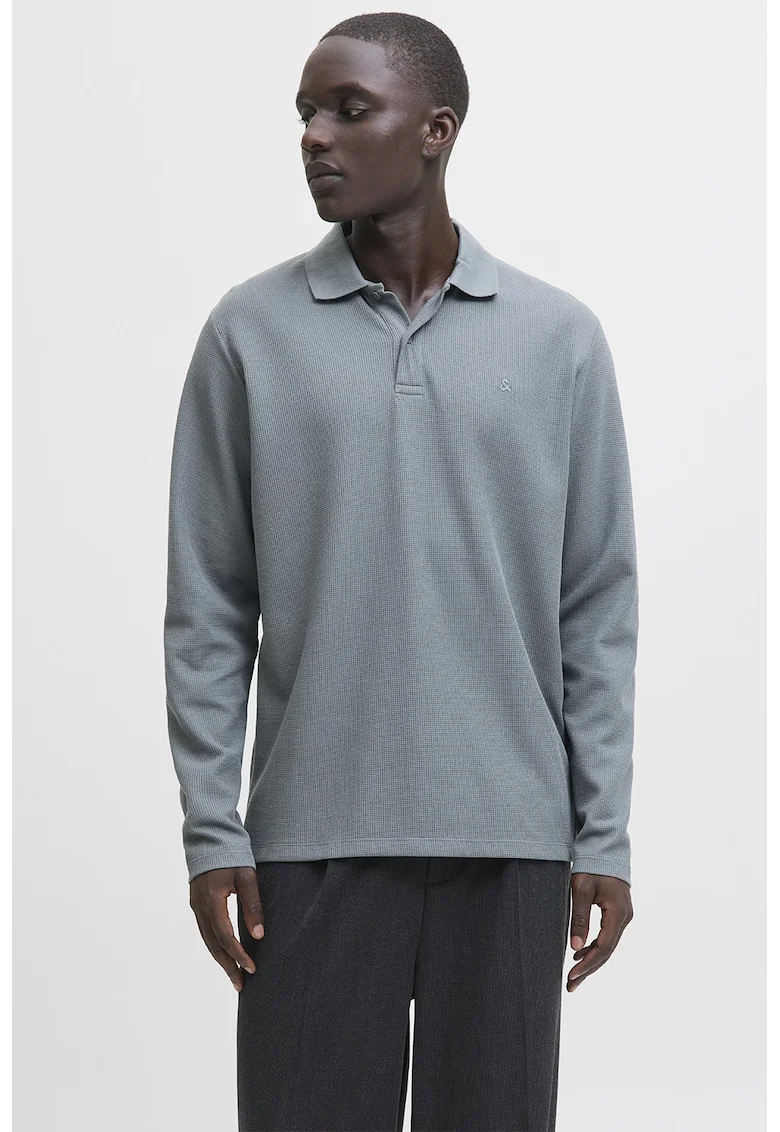Bluza polo cu model uni, Gri