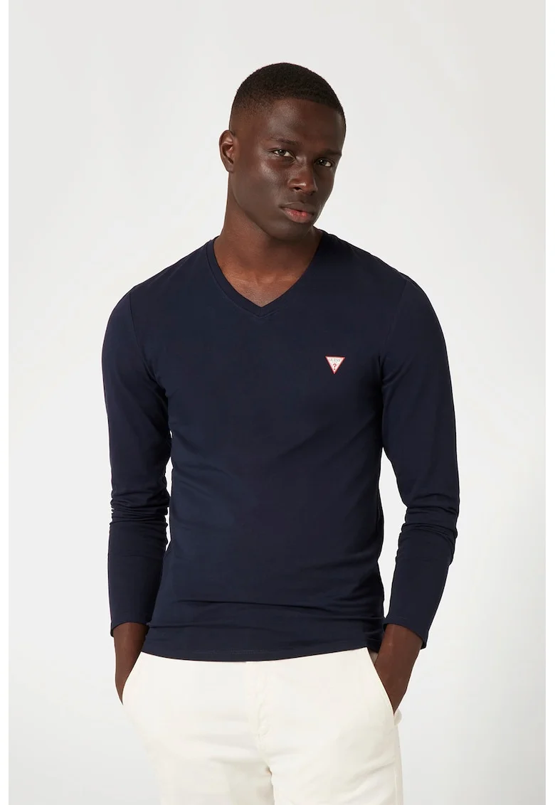 Bluza slim-fit cu decolteu in V, Rosu/Albastru ultramarin/Alb optic